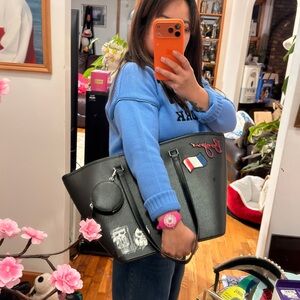 Karl Lagerfeld Black Tote with Keychain and Patches